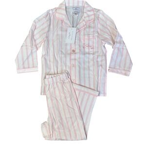 Petite Plume Girls 5 x The Colony Hotel Pink Stripe Long Pajama Set NWT
